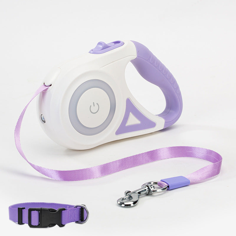 Dog luminous leash, small and medium-sized dogs with light, automatic retractable dog leash, dog chain, Teddy outing pet supplies