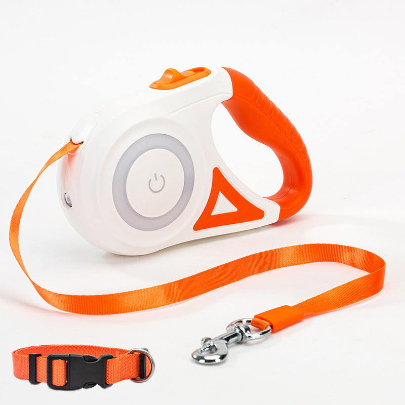 Dog luminous leash, small and medium-sized dogs with light, automatic retractable dog leash, dog chain, Teddy outing pet supplies