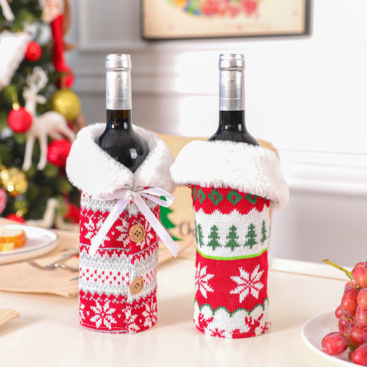 Christmas New Nordic Knitted Elk Snowflake Wine Bottle Cover Christmas Decoration Fur Ball Wine Bottle Cover Household Goods