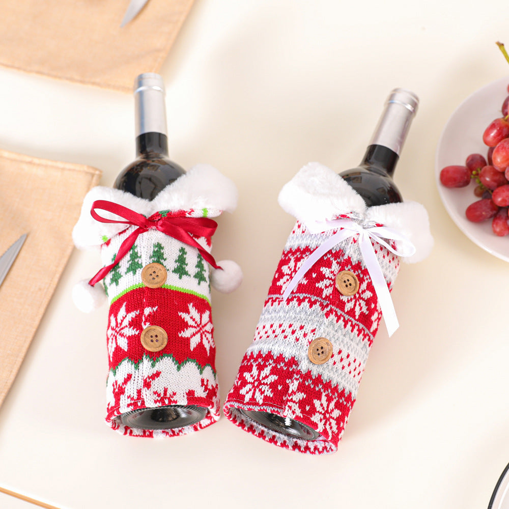 Christmas New Nordic Knitted Elk Snowflake Wine Bottle Cover Christmas Decoration Fur Ball Wine Bottle Cover Household Goods