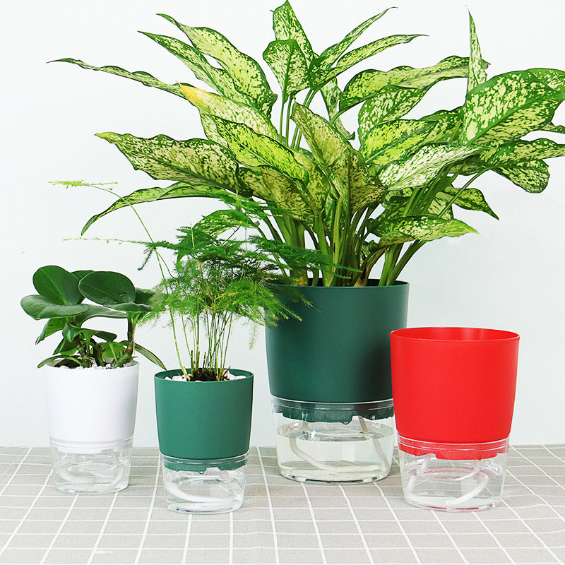 Transparent plastic flower pots creative double-layer water storage lazy automatic water absorption green radish potted flower pots round large wholesale