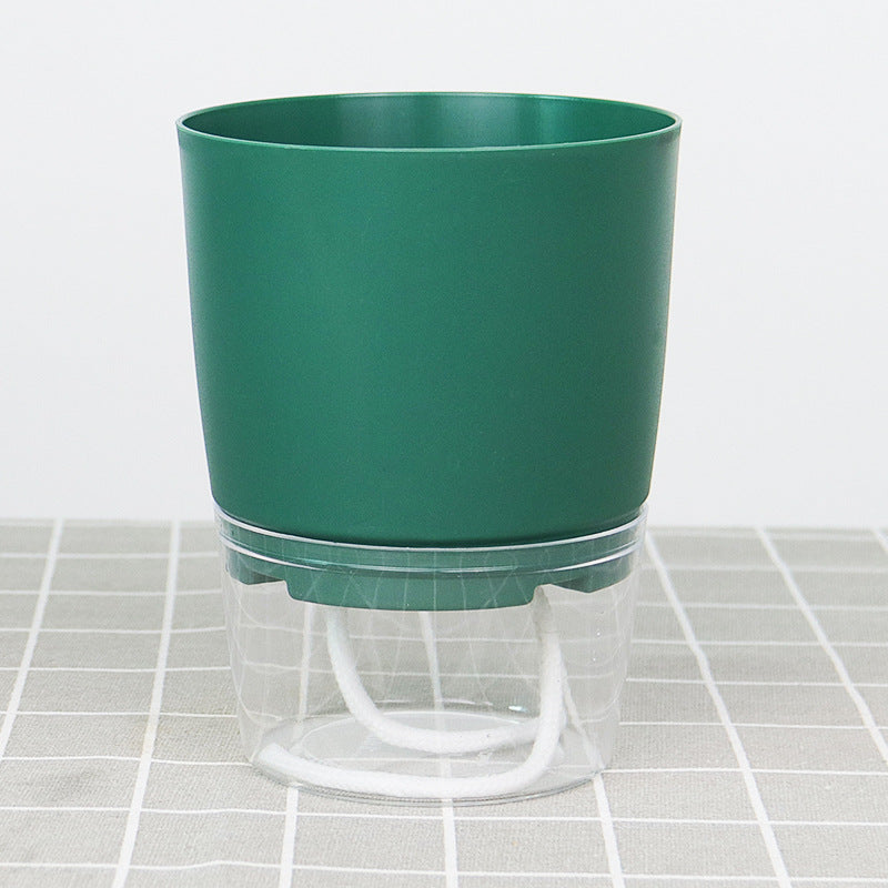 Transparent plastic flower pots creative double-layer water storage lazy automatic water absorption green radish potted flower pots round large wholesale