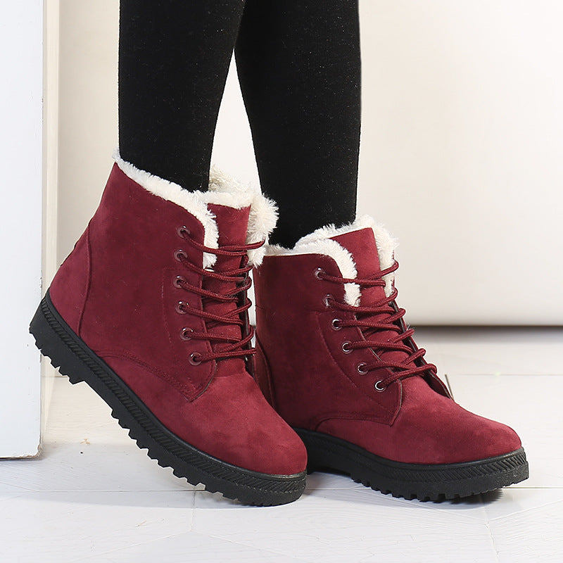 Factory direct sales hot style winter cross-border snow boots women warm student short boots flat heel Korean cotton shoes women E03