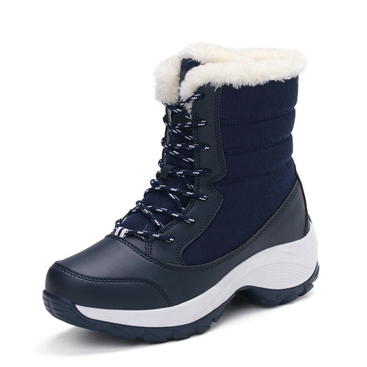 Winter new plus velvet high-top women's shoes Korean student lace up all-match waterproof snow boots women's tide cotton shoes