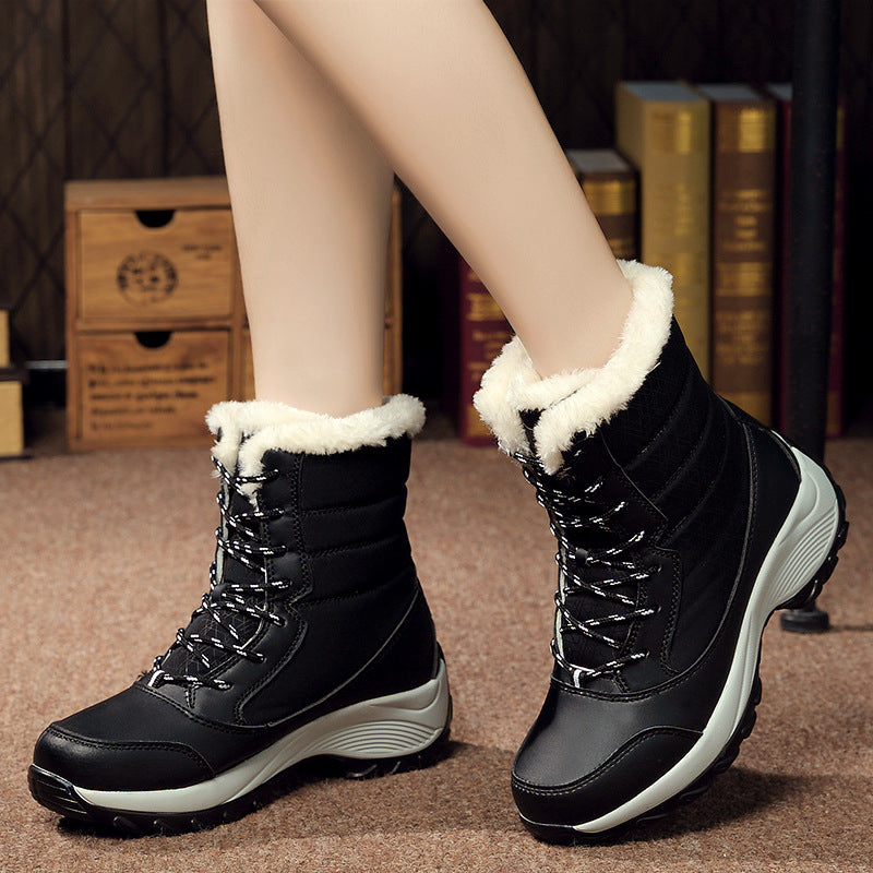 Winter new plus velvet high-top women's shoes Korean student lace up all-match waterproof snow boots women's tide cotton shoes