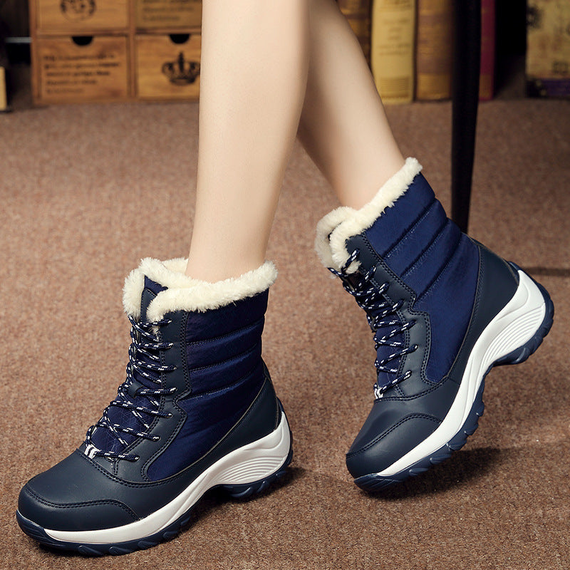 Winter new plus velvet high-top women's shoes Korean student lace up all-match waterproof snow boots women's tide cotton shoes