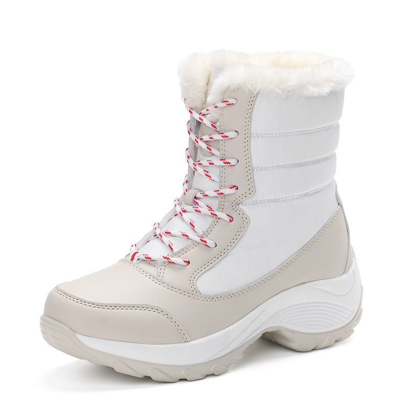 Winter new plus velvet high-top women's shoes Korean student lace up all-match waterproof snow boots women's tide cotton shoes