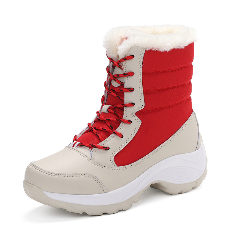 Winter new plus velvet high-top women's shoes Korean student lace up all-match waterproof snow boots women's tide cotton shoes