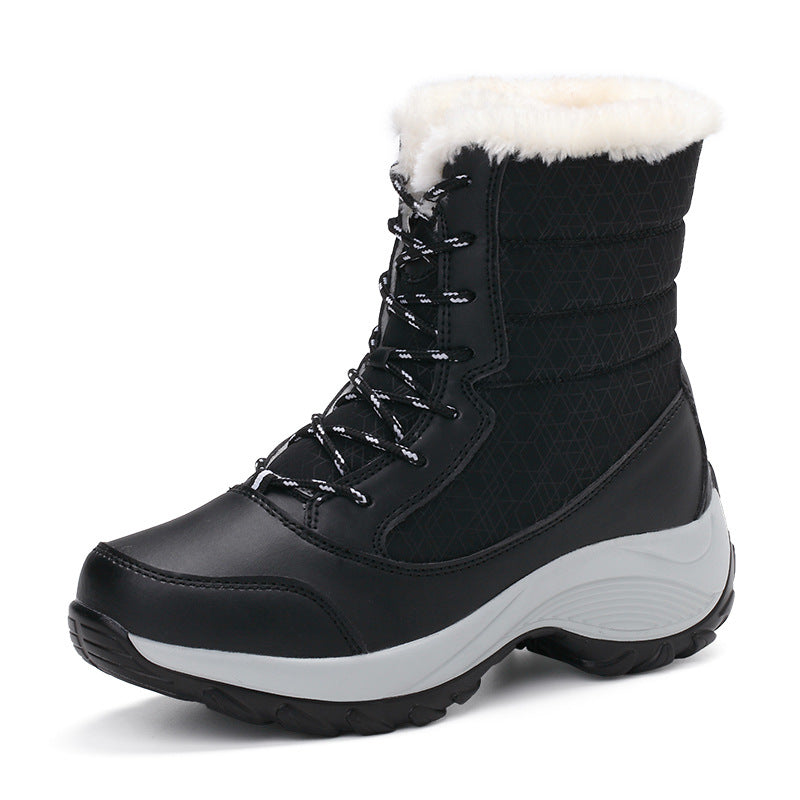 Winter new plus velvet high-top women's shoes Korean student lace up all-match waterproof snow boots women's tide cotton shoes