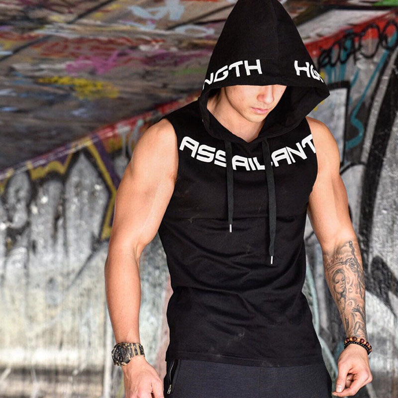 Mens Sleeveless Muscle Cool Running Jackets Gym Fitness Hoodie  tops