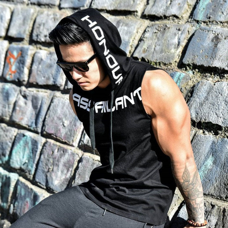 Mens Sleeveless Muscle Cool Running Jackets Gym Fitness Hoodie  tops