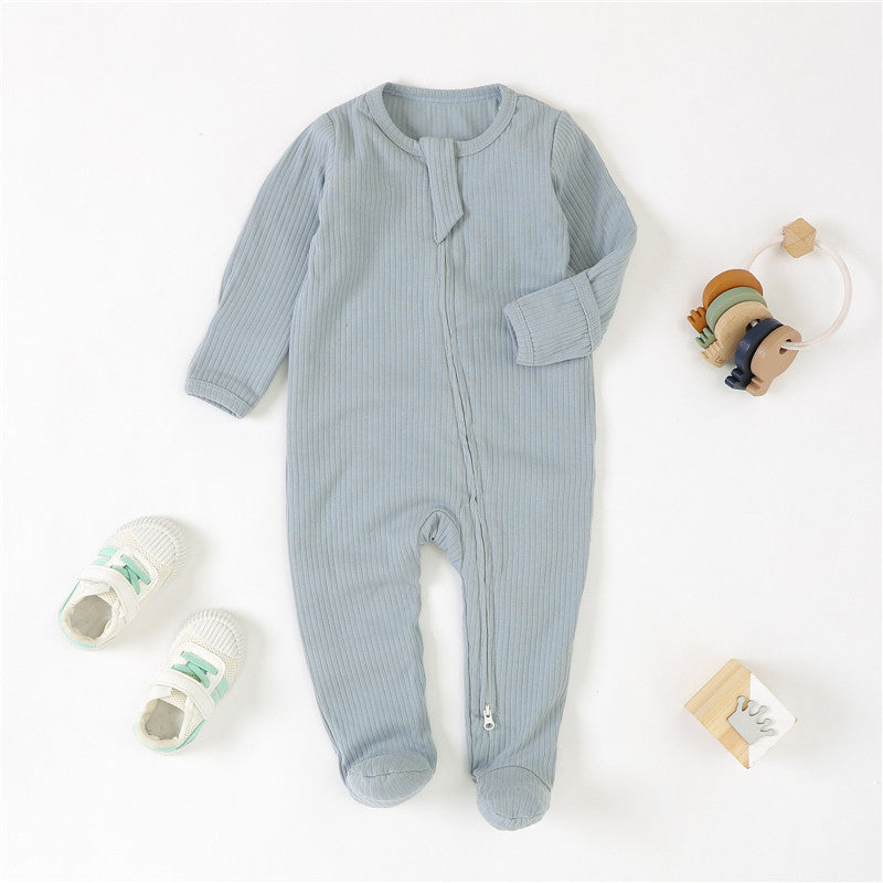 Foreign trade baby jumpsuit striped cloth romper knitted romper organic cotton baby romper foot-covered baby jumpsuit