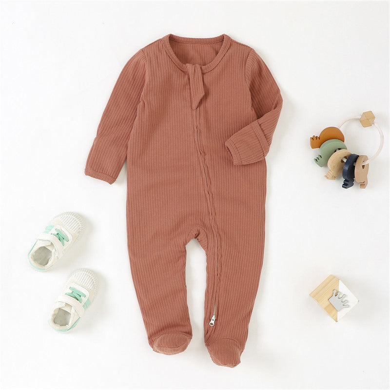 Foreign trade baby jumpsuit striped cloth romper knitted romper organic cotton baby romper foot-covered baby jumpsuit