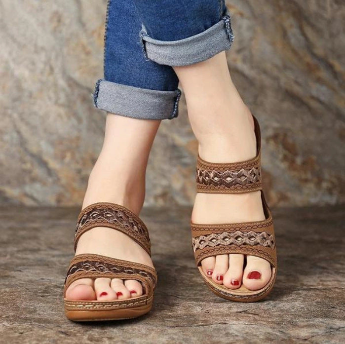 women's sandals cross-border car line non-slip light  retro wedge with comfortable slippers