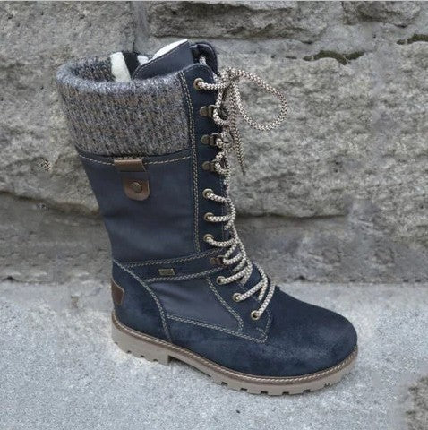 High quality Independent Station autumn and winter Europe and the United States round head low heel wool mouth side zipper large size medium boots Martin boots