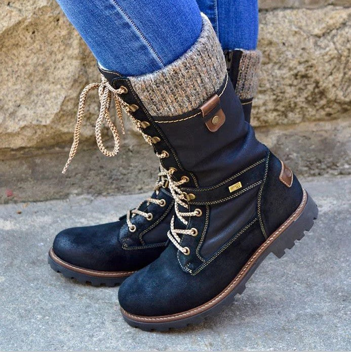 High quality Independent Station autumn and winter Europe and the United States round head low heel wool mouth side zipper large size medium boots Martin boots