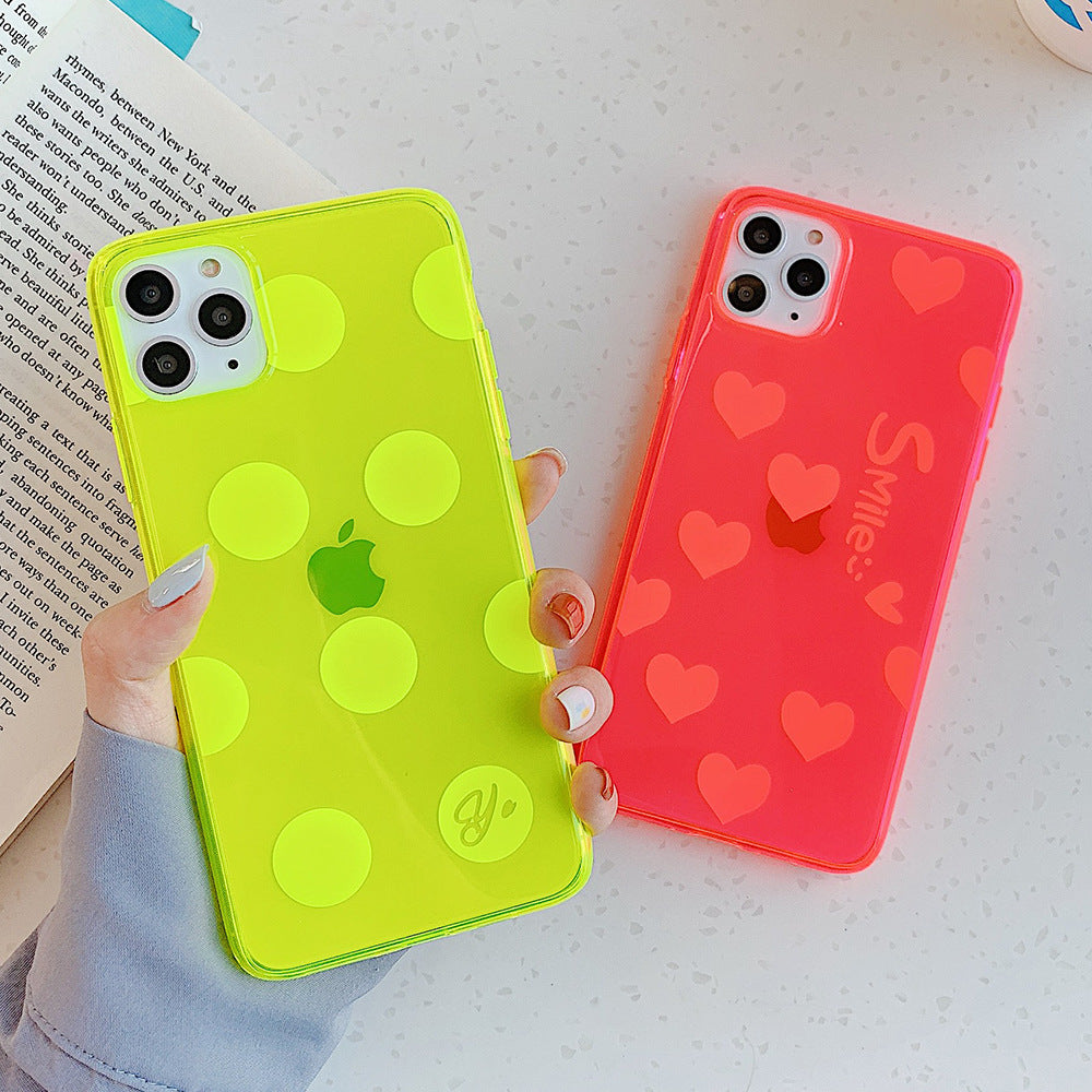 Case, iPhone case Apple Phones case  Double-sided Coated Lemon Yellow Wave Point Love Couple Suitable for  Apple Phones