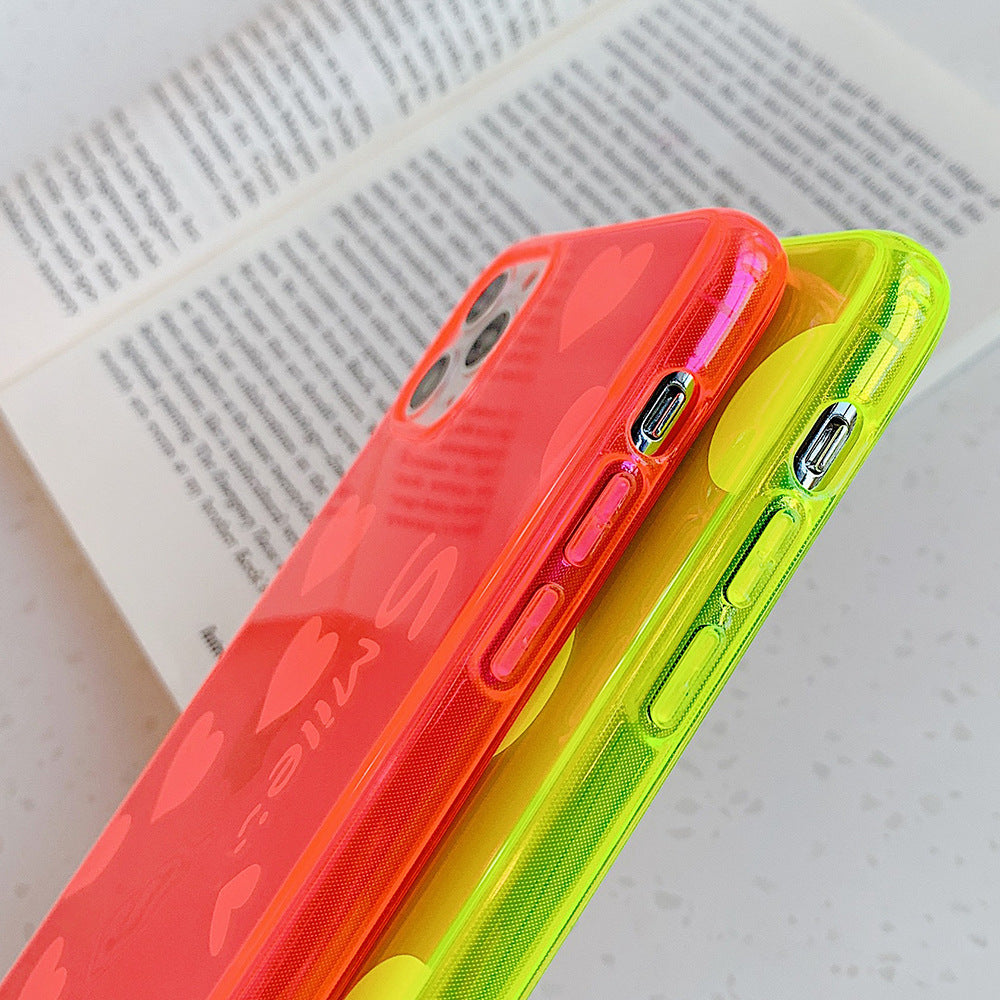 Case, iPhone case Apple Phones case  Double-sided Coated Lemon Yellow Wave Point Love Couple Suitable for  Apple Phones