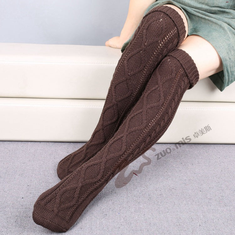 Autumn and winter new pile of lace trousers woolen leg set footsteps knit over the knee Christmas diamond floor socks