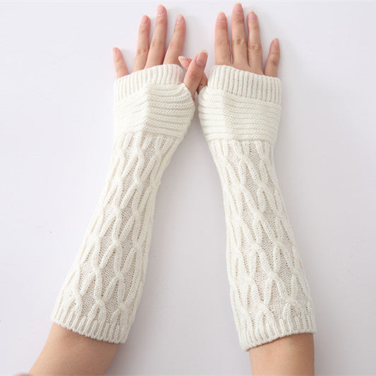 new autumn and winter knitted half-finger fingerless gloves woolen gloves folded pattern warmth men and women arm sets