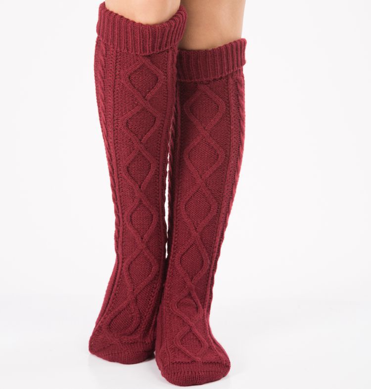 Autumn and winter new pile of lace trousers woolen leg set footsteps knit over the knee Christmas diamond floor socks