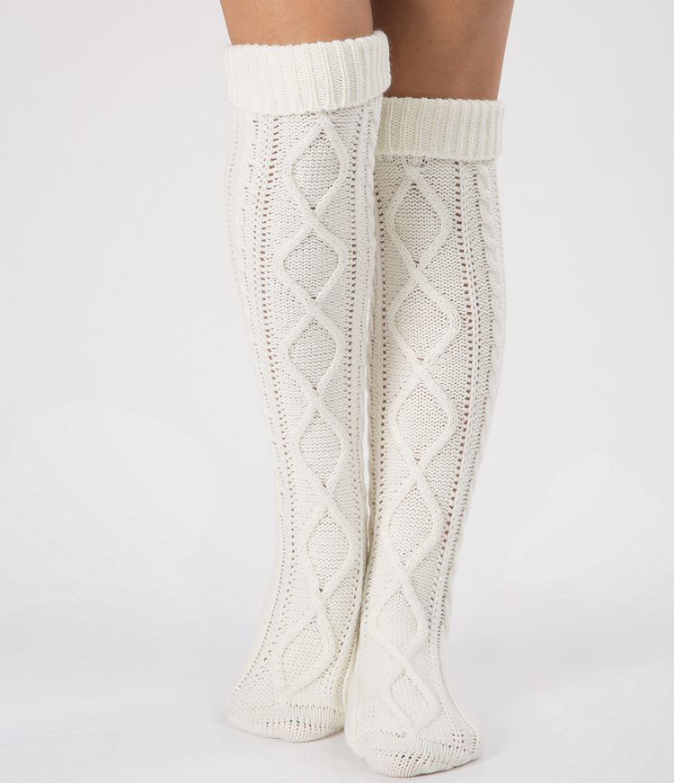 Autumn and winter new pile of lace trousers woolen leg set footsteps knit over the knee Christmas diamond floor socks