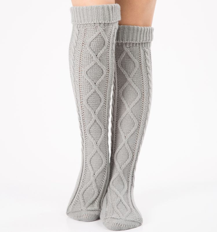 Autumn and winter new pile of lace trousers woolen leg set footsteps knit over the knee Christmas diamond floor socks