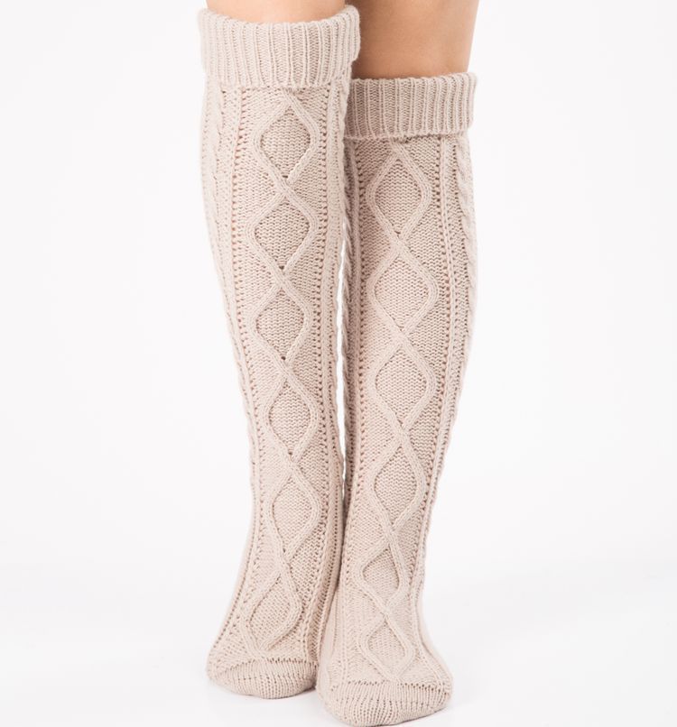 Autumn and winter new pile of lace trousers woolen leg set footsteps knit over the knee Christmas diamond floor socks