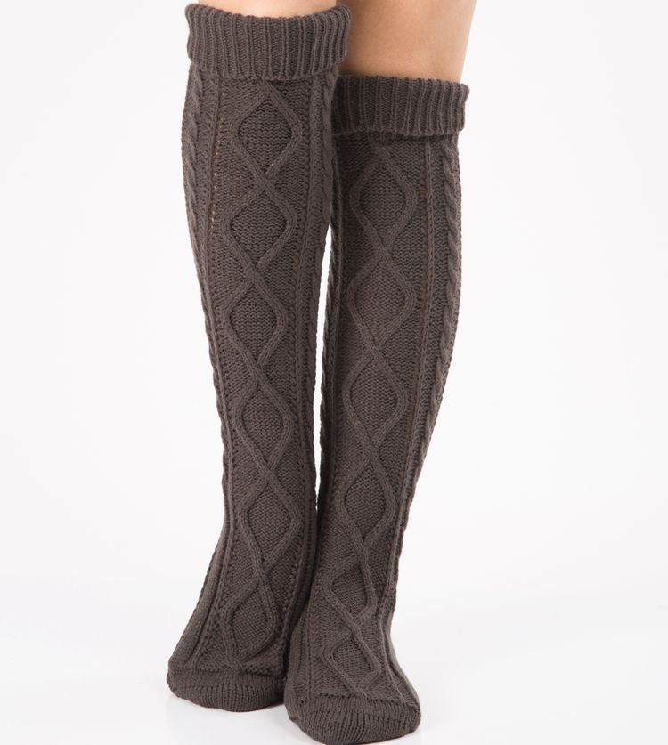 Autumn and winter new pile of lace trousers woolen leg set footsteps knit over the knee Christmas diamond floor socks