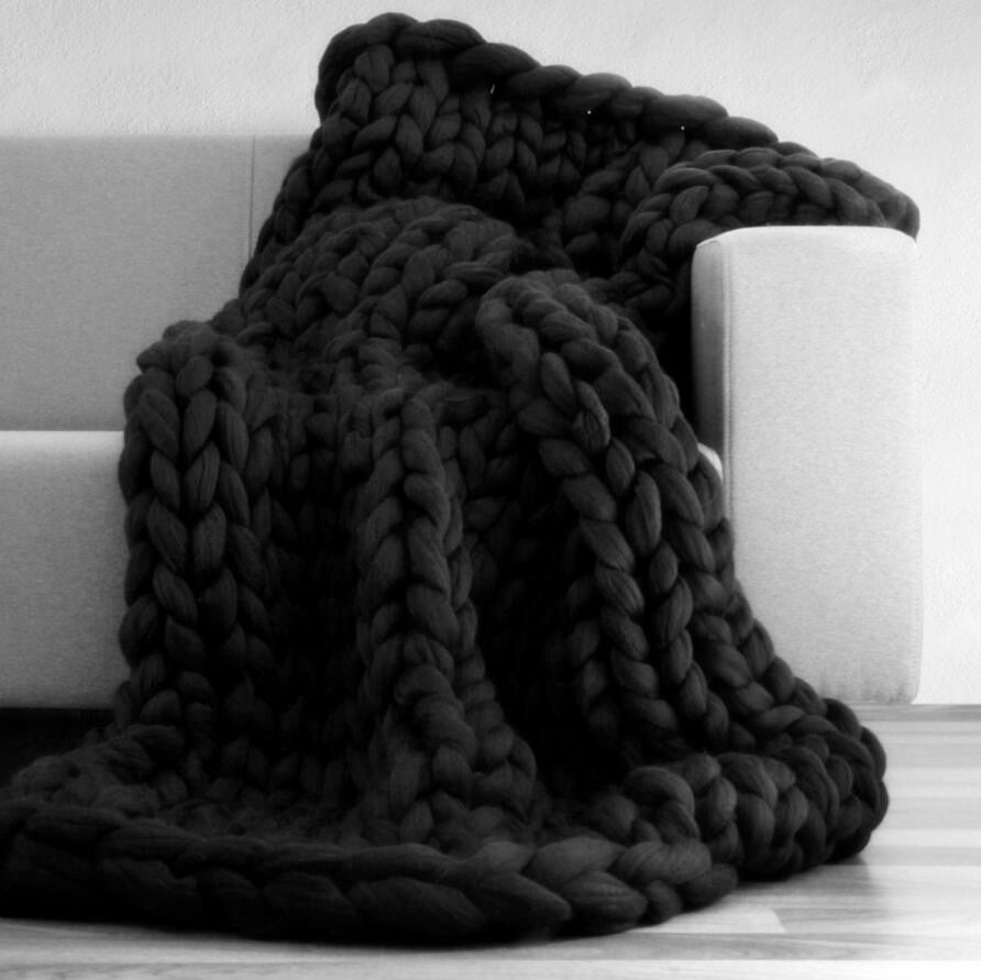 Handmade Chunky Knitted Blanket Thick Yarn Merino Wool Bulky Knitted Blanket Warm Winter Sofa Bed Home Decor Throws Blankets