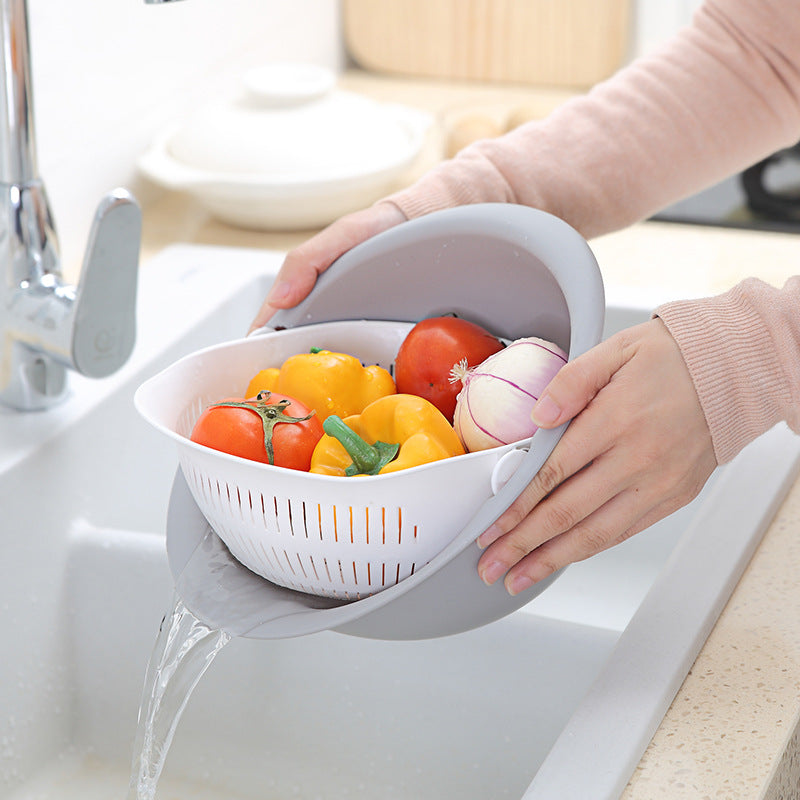 new multifunctional storage basket plastic portable round double drain basket fruit basket vegetable basket