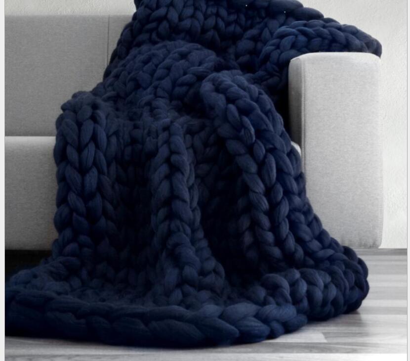 Handmade Chunky Knitted Blanket Thick Yarn Merino Wool Bulky Knitted Blanket Warm Winter Sofa Bed Home Decor Throws Blankets