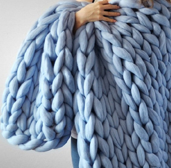 Handmade Chunky Knitted Blanket Thick Yarn Merino Wool Bulky Knitted Blanket Warm Winter Sofa Bed Home Decor Throws Blankets