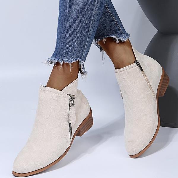 Cross-border foreign trade new side zipper large size Martin boots women's short boots pointed toe mid-heel square root low-tube women's boots