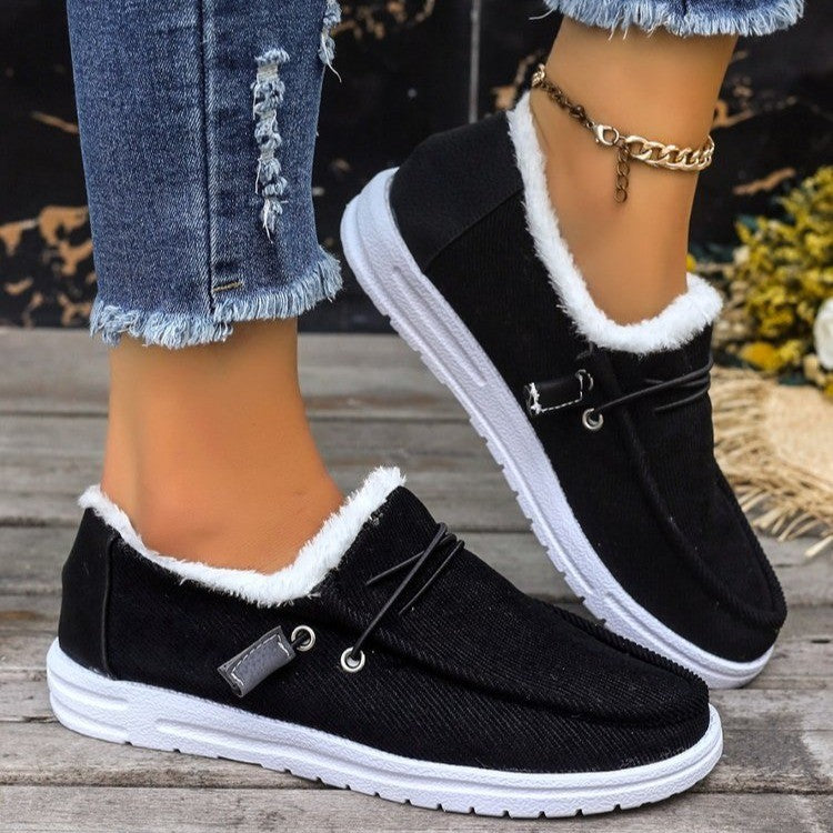 cotton shoes for women autumn and winter new European and American round toe lace-up plus velvet warm furry women's