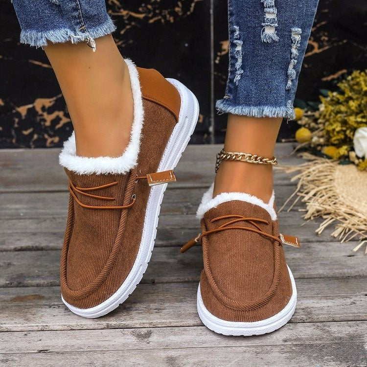 cotton shoes for women autumn and winter new European and American round toe lace-up plus velvet warm furry women's